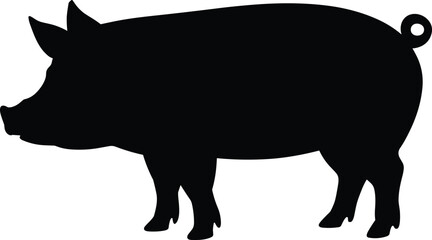 Pig Silhouette Side View, Farm Animal, Domestic Livestock, Pork Industry, Agricultural Illustration, Cute Piglet Outline, Animal Vector Art