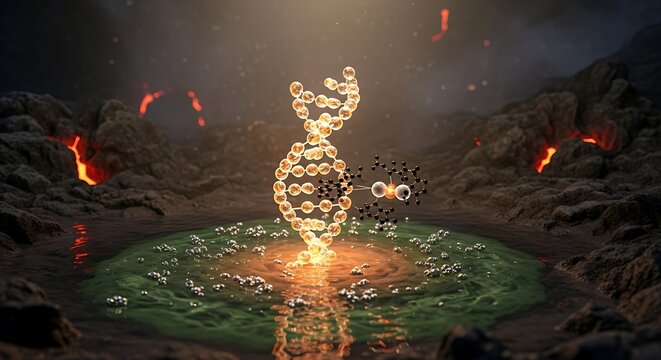 DNA molecule in a primordial soup with volcanic elements - Powered by Adobe