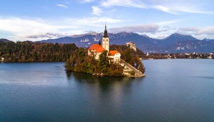 Lake Bled Island Church Aerial View