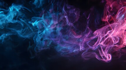 Fototapeta premium Vibrant blue and pink smoke swirling on dark background.