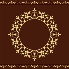 Decorative frame Elegant vector element for design in Eastern style, place for text. Floral golden and brown border. Lace illustration for invitations and greeting cards