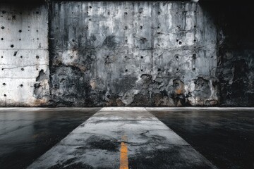 Weathered concrete wall, parking lot floor