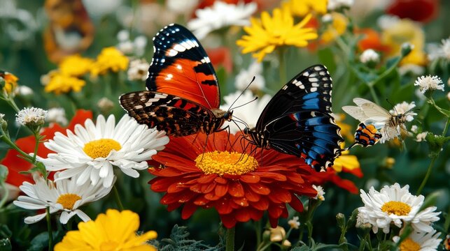 Two Butterflies on a Red Flower.