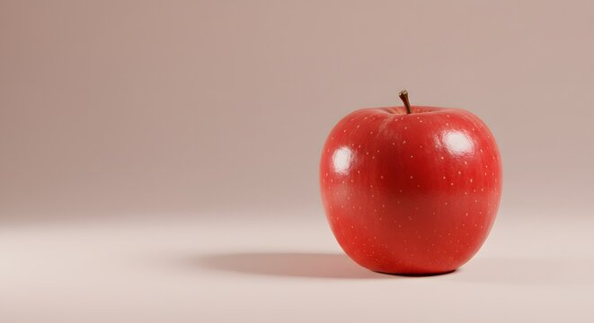 Close-up of a single, whole, red apple on a light beige background.