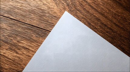 Sheet of white paper on wooden surface corner.