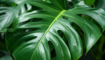 Lush, vibrant green leaf with characteristic perforations, showcasing rich texture and saturated color