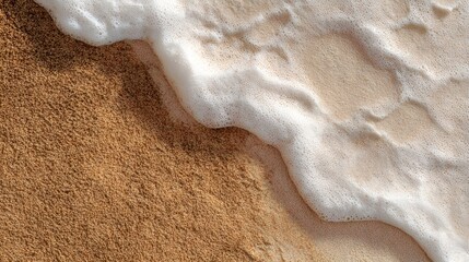 Top view of ocean waves washing onto sandy beach.