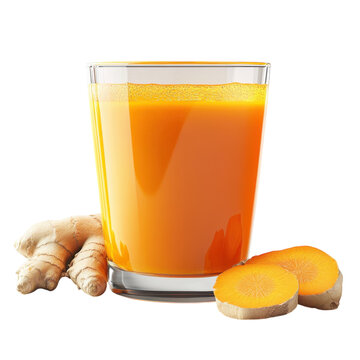 Freshly squeezed turmeric and ginger juice in a glass a vibrant and healthy beverage for wellness and vitality studio shot on transparent background
