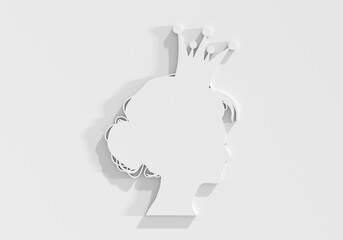 Profile view silhouette of a princess or queen. Cute girl portrait. Fashion branding emblem. 3D render