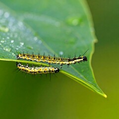 Two caterpillars on a leaf