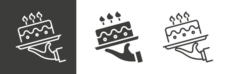 flat and linear set icons, birthday cake icon, cake simple symbols on white and black background - editable stroke vector illustration