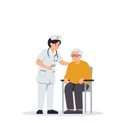 A nurse assists an elderly man, likely in a healthcare setting.