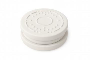 Two white hockey pucks stacked neatly on top of each other, set against a clean, transparent background, emphasizing their sleek design