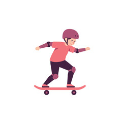 Fototapeta premium Young child skateboarding, wearing protective gear, active, outdoorsy, illustration.