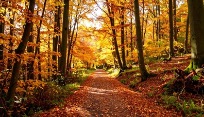Autumn forest path bathed in sunlight (2)