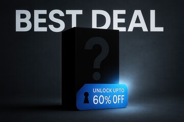 BEST DEAL and unlock up to 60% OFF discount offer, sleek modern style, effective retail promotion appeal.