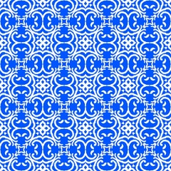 Bright Blue Ikat Damask Seamless Pattern