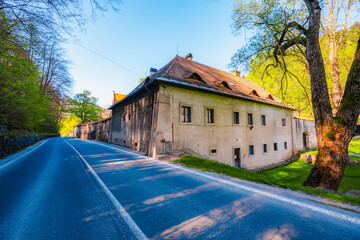 Medieval monastery Cerveny Klastor near Peak Tri Koruny or Trzy Korony in Pieniny National park in Slovakia and Poland © Zedspider