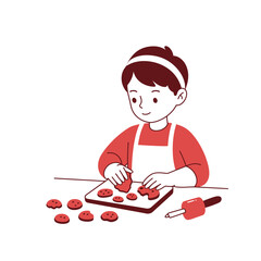 A young child joyfully bakes and shapes homemade cookies, showing focused concentration and culinary creativity in a simple kitchen setting.