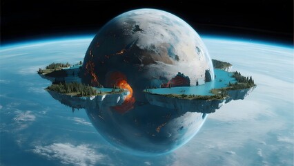 Surreal Earth with Floating Islands and Reflective Sphere