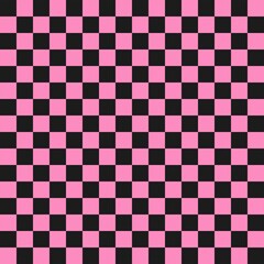 Black pink checkerboard, checkered, gingham, plaid, tartan pattern background. Classic racing flag design. Vintage chessboard with flat style. Retro squares girly-themed design.