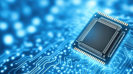 Abstract Blue Futuristic Circuit Board Design with Microchip Technology Concept