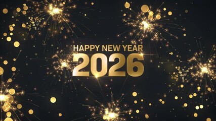 Golden 2026 Happy New Year Wishes Background Animation with gold sparklers, glittering golden particles
- Powered by Adobe
