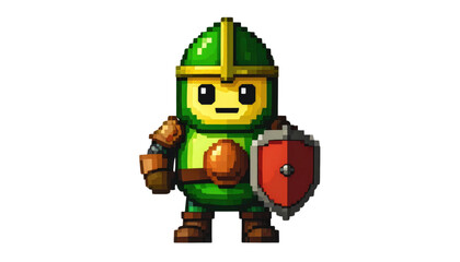 Pixel Art Green Knight with Shield Illustration.