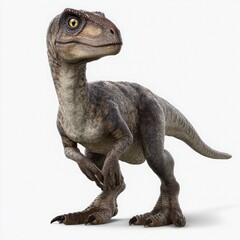 Baby Raptor Dinosaur Standing on White Background young