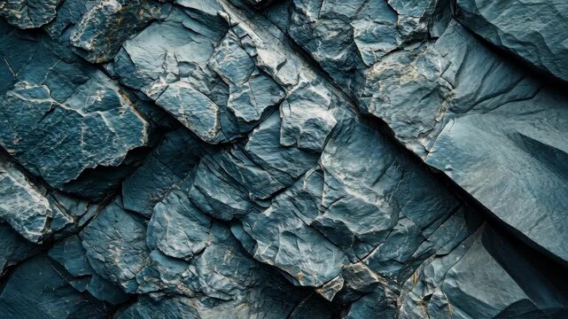 Abstract closeup of a rugged bluegray slate rock formation with detailed natural textures.