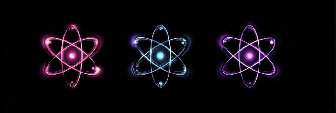 Colorful Representations of Atomic Structures on a Black Background Showcasing the Beauty of Science and Technology in Modern Graphics - Powered by Adobe