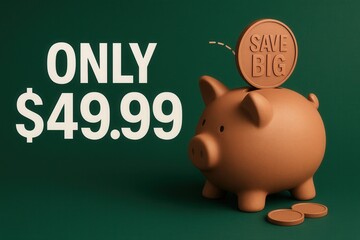 Price tag banner featuring ONLY $49.99 with SAVE BIG offer, modern matte style, attention-grabbing retail discount promo.