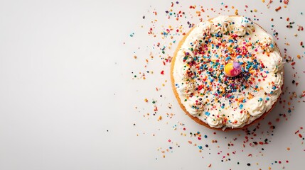 Obraz premium Top view birthday cake with colorful sprinkles.