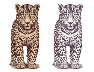 Jaguar - animal front view, isolated on white, shadow