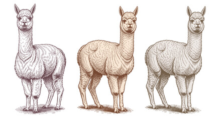 set of llama drawing, sketch vector illustration © bow