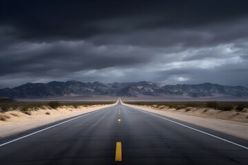 Naklejka premium Embark on an endless journey along a desert highway, a vanishing-point travel photograph.