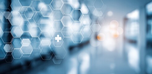 Abstract medical background with hexagonal overlay and blurred interior