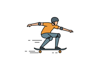 A person on a skateboard wearing a helmet and pads with horizontal motion lines behind