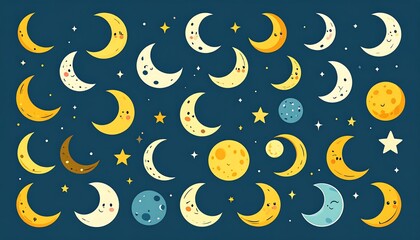 Cute cartoon moons and stars