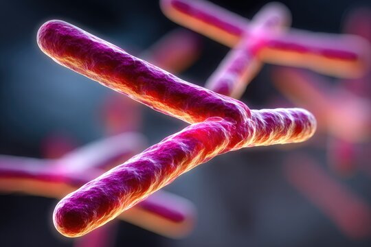 Microscopic view of pink rod-shaped bacteria undergoing division