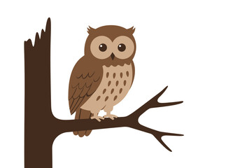 Naklejka premium Brown owl perched on a tree branch with large eyes patterned chest