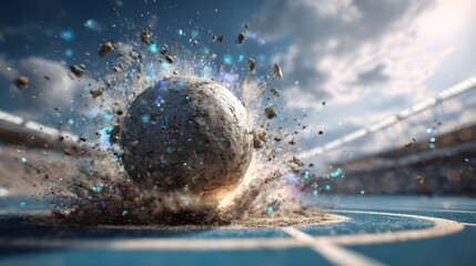 Witness the power of a weighted shot put, heaving through the air in motion.