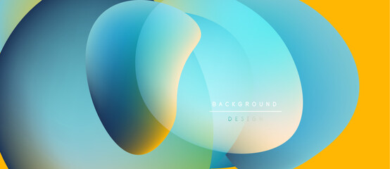 Abstract fluid shapes blend, creating vibrant gradient background. Yellow, blue hues dominate composition. Modern design element.