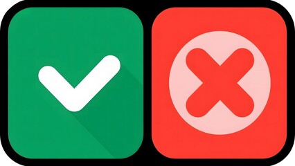 Green checkmark and red cross symbols in rounded square frames