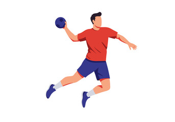 Vector art of a male player jumping with a ball in hand ready to throw