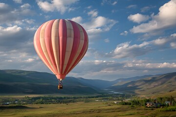 Soar high with a playful bubblegum-pink hot air balloon, adorned with whimsical stripes.