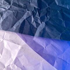 Crinkled paper in shades of blue and purple