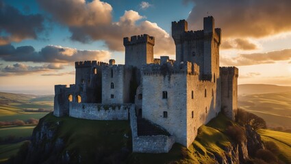 Ancient Castle at Sunset with Landscape