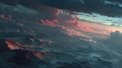 Dramatic sunset over mountainous cloudscape