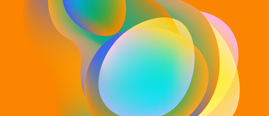 Abstract colorful overlapping circles. Gradient hues blend, creating soft visual effect. Bright orange background dominates composition.